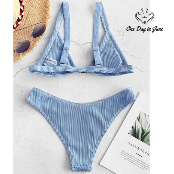 ZAFUL Textured Triangle Adjustable Strap Bikini - Picture 2 of 3